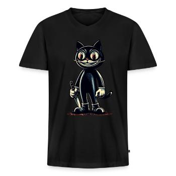 Creepy Cat Psycho Pet Halloween Decoration - Men's Premium Organic T-shirt with V-neck - black - Front - Nico (187cm)