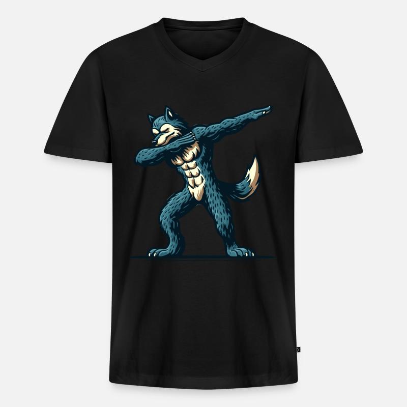 Dabbender Werwolf Lustiges Dabbing Design - Männer Premium Bio T-Shirt mit V-Ausschnitt - Schwarz