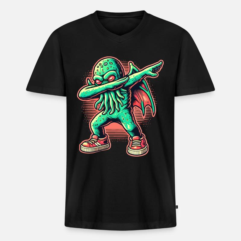 Lustiger Dabbender Cthulhu Dabbing Design - Männer Premium Bio T-Shirt mit V-Ausschnitt - Schwarz