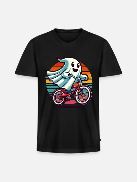 Bicycle Riding Ghost Funny Ghost - Men's Premium Organic T-shirt with V-neck - black