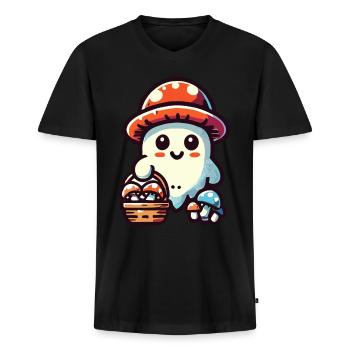 Mushroom Lover, Ghost, Mushrooms, Collector, Spirit - Men's Premium Organic T-shirt with V-neck - black - Front - Nico (187cm)