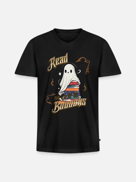 ScaryCute Book Lover Ghost Funny - Men's Premium Organic T-shirt with V-neck - black