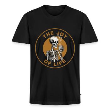 Café La joie de vivre Drôle d’amateur de café - T-shirt encolure en V Premium bio Homme - noir - Devant - Nico (187cm)