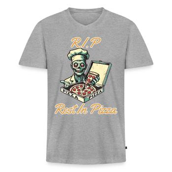Rest In Pizza Lustiger Pizzaliebhaber Spruch - Männer Premium Bio T-Shirt mit V-Ausschnitt - Grau meliert - Vorne