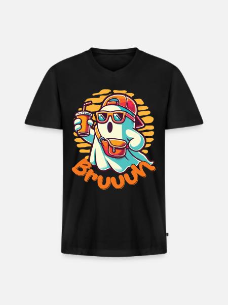 Cool Halloween Ghost Says Bruh - Men's Premium Organic T-shirt with V-neck - black
