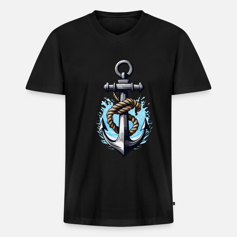 Ästhetisches Anker Design - Männer Premium Bio T-Shirt mit V-Ausschnitt - Schwarz