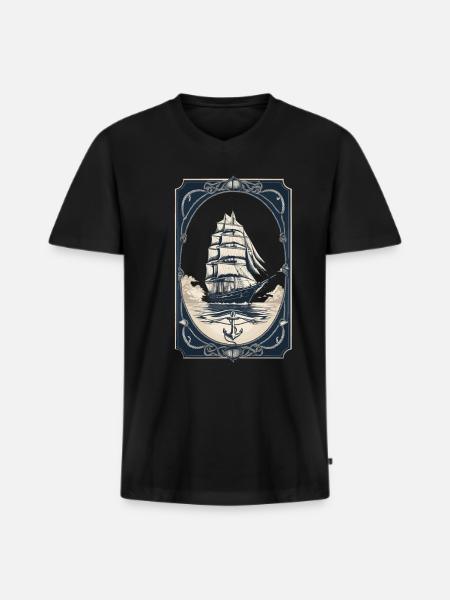 Maritime Sailing Ship Adventure Romance - Men's Premium Organic T-shirt with V-neck - black