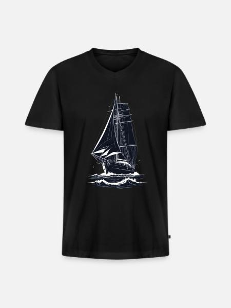 Maritime Adventure Sailing Ship Illustration - Men's Premium Organic T-shirt with V-neck - black