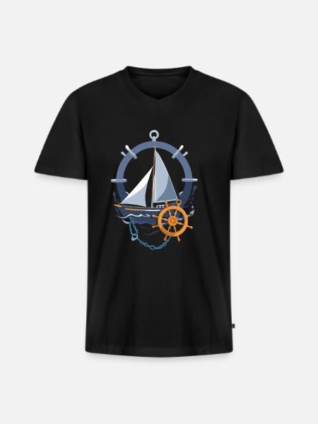 Maritime sailing adventure motif - Men's Premium Organic T-shirt with V-neck - black