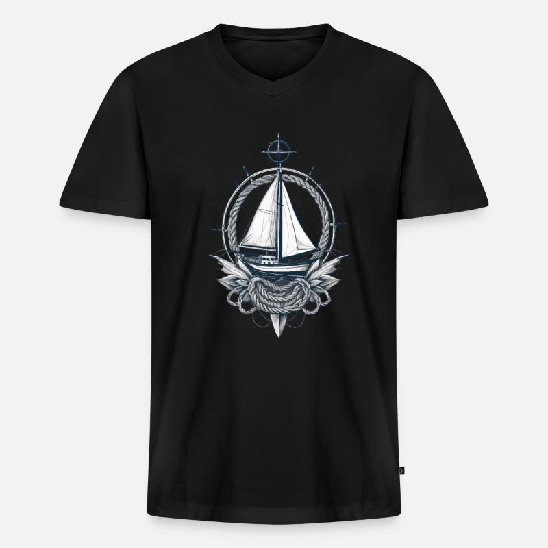 äSegelboot Kompass Nautik Abenteuer - Männer Premium Bio T-Shirt mit V-Ausschnitt - Schwarz