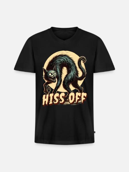 Creepy Cat Art Hiss Off - Men's Premium Organic T-shirt with V-neck - black