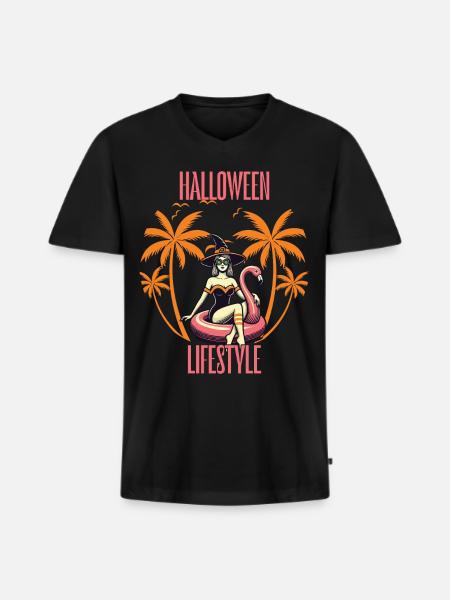 Halloween Lifestyle Beach Witch - Men's Premium Organic T-shirt with V-neck - black