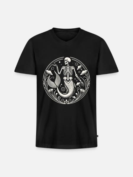 Mystical Skeleton Mermaid Art - Men's Premium Organic T-shirt with V-neck - black
