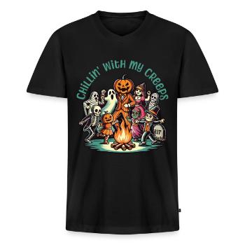 Halloween Spaß Mit Meinen Creeps - Männer Premium Bio T-Shirt mit V-Ausschnitt - Schwarz - Vorne - Nico (187cm)