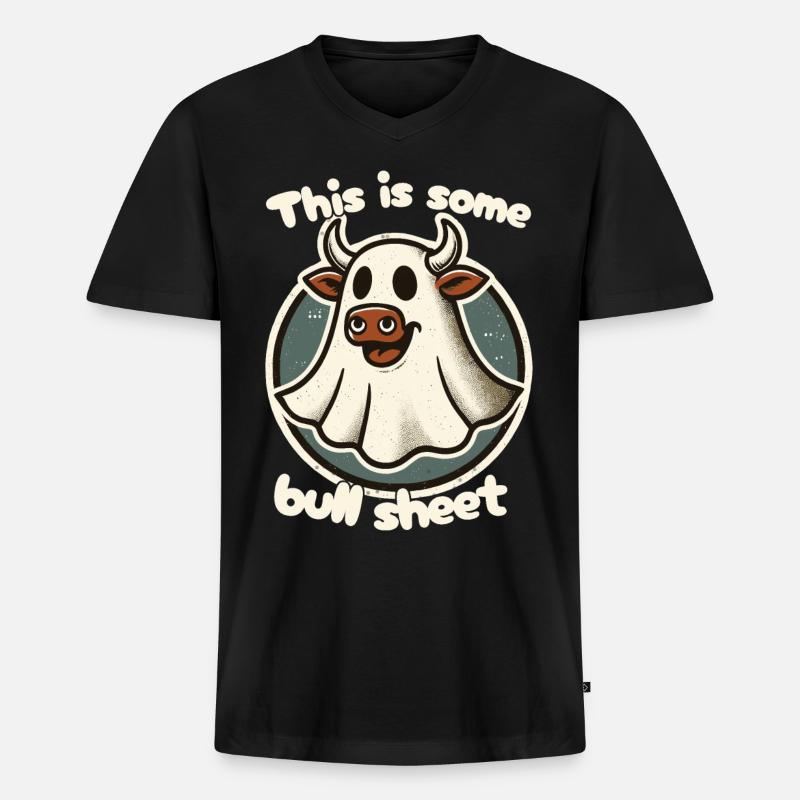 Halloween Kuhgeist Humor Design - Männer Premium Bio T-Shirt mit V-Ausschnitt - Schwarz