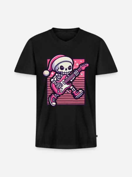 Christmas Skeleton Guitarist Rocks - Men's Premium Organic T-shirt with V-neck - black