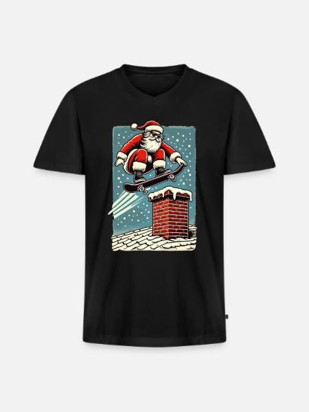 Weihnachten Skateboard Weihnachtsmann Schornstein - Männer Premium Bio T-Shirt mit V-Ausschnitt - Schwarz