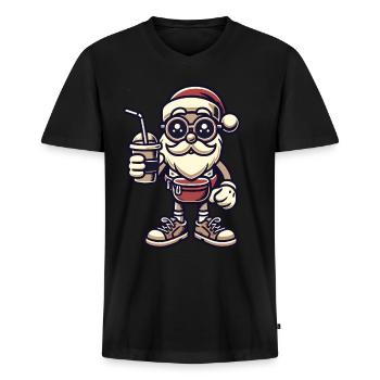 Snob Santa Claus with Drink - Men's Premium Organic T-shirt with V-neck - black - Front - Nico (187cm)