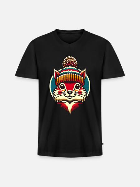 Merry Christmas Squirrel Winter Hat - Men's Premium Organic T-shirt with V-neck - black