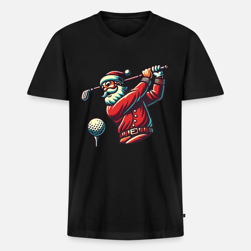 Weihnachtsmann Beim Golfen - Männer Premium Bio T-Shirt mit V-Ausschnitt - Schwarz