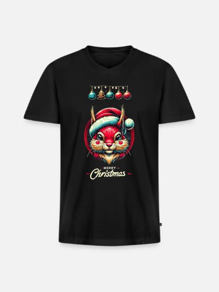 Merry Christmas Squirrel Motif - Men's Premium Organic T-shirt with V-neck - black
