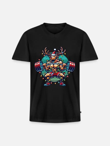 Christmas Bodybuilder Reindeer Muscle Power - Men's Premium Organic T-shirt with V-neck - black