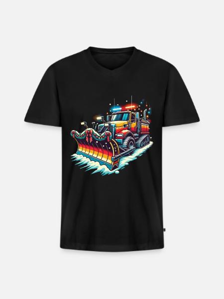 Winter Weihnachten Schneeräummaschine Fahrzeug - Männer Premium Bio T-Shirt mit V-Ausschnitt - Schwarz