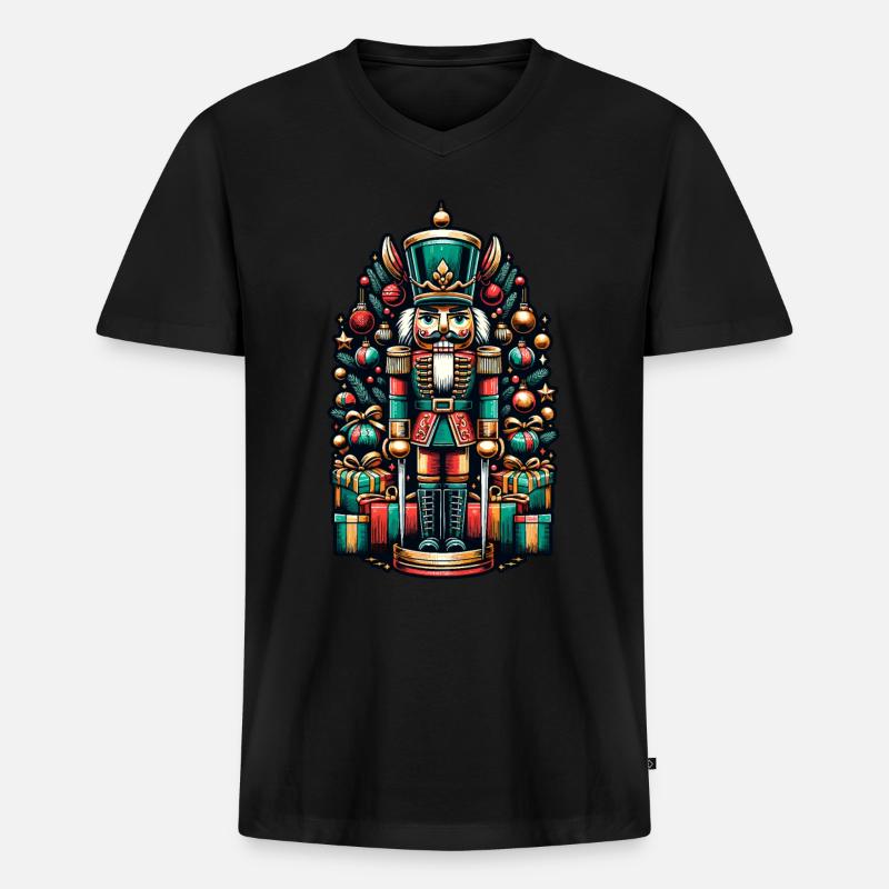 Weihnachtlicher Nussknacker Mit Geschenken - Männer Premium Bio T-Shirt mit V-Ausschnitt - Schwarz