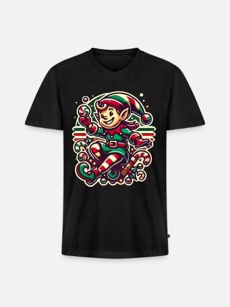 Joyeux Noël Gnome Illustration - T-shirt encolure en V Premium bio Homme - noir
