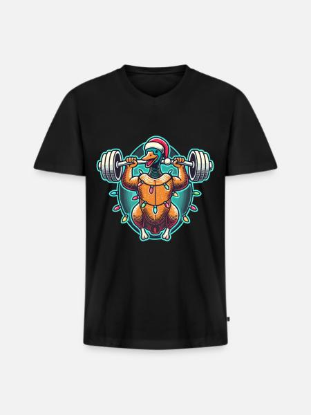 Sjov Jul Gås Bodybuilding Jul - Premium økologisk T-shirt med V-hals til mænd - sort