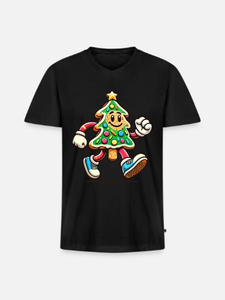 Merry Christmas Cookie Tree Figurine - Men's Premium Organic T-shirt with V-neck - black