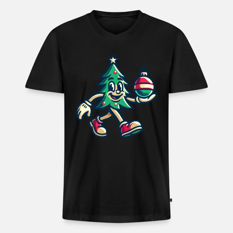 Fröhlicher Weihnachtsbaum Retro Look - Männer Premium Bio T-Shirt mit V-Ausschnitt - Schwarz