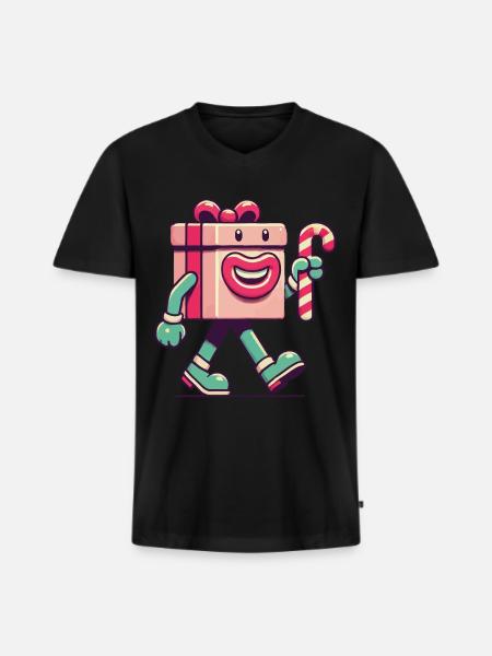 Fröhliches Weihnachtsgeschenk Maskottchen - Männer Premium Bio T-Shirt mit V-Ausschnitt - Schwarz