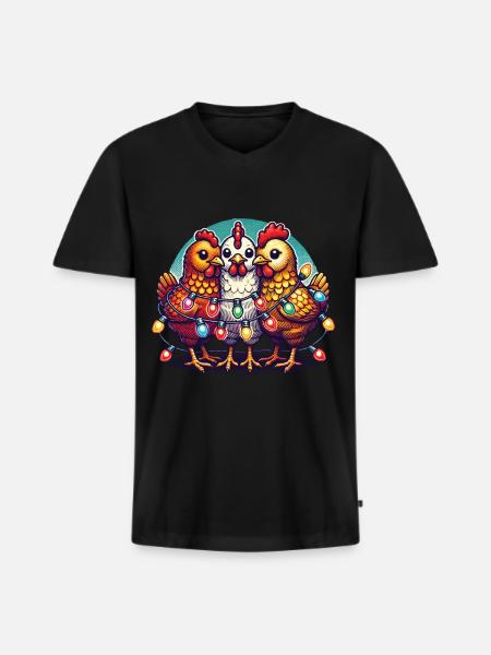 Christmas with funny chickens - Men's Premium Organic T-shirt with V-neck - black