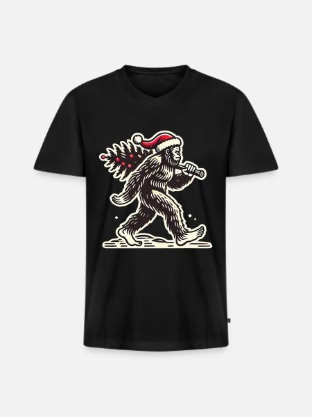 Christmas Bigfoot with Tree - Men's Premium Organic T-shirt with V-neck - black