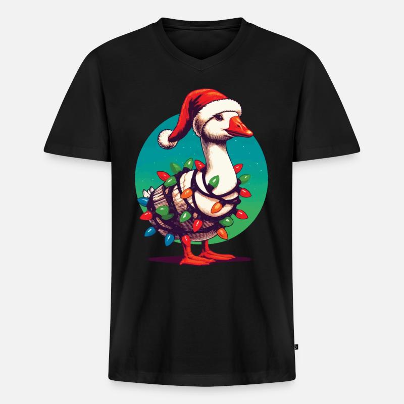 gNatale Divertente Oca Goffa - Maglietta ecologica premium da uomo con scollo a V - nero