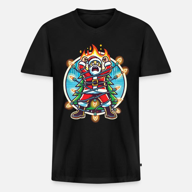 Weihnachtsmann Stromschlag Chaos Katastrophe - Männer Premium Bio T-Shirt mit V-Ausschnitt - Schwarz