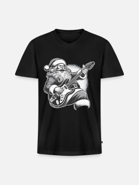 Rocking Santa Claus Guitar Fun - Men's Premium Organic T-shirt with V-neck - black