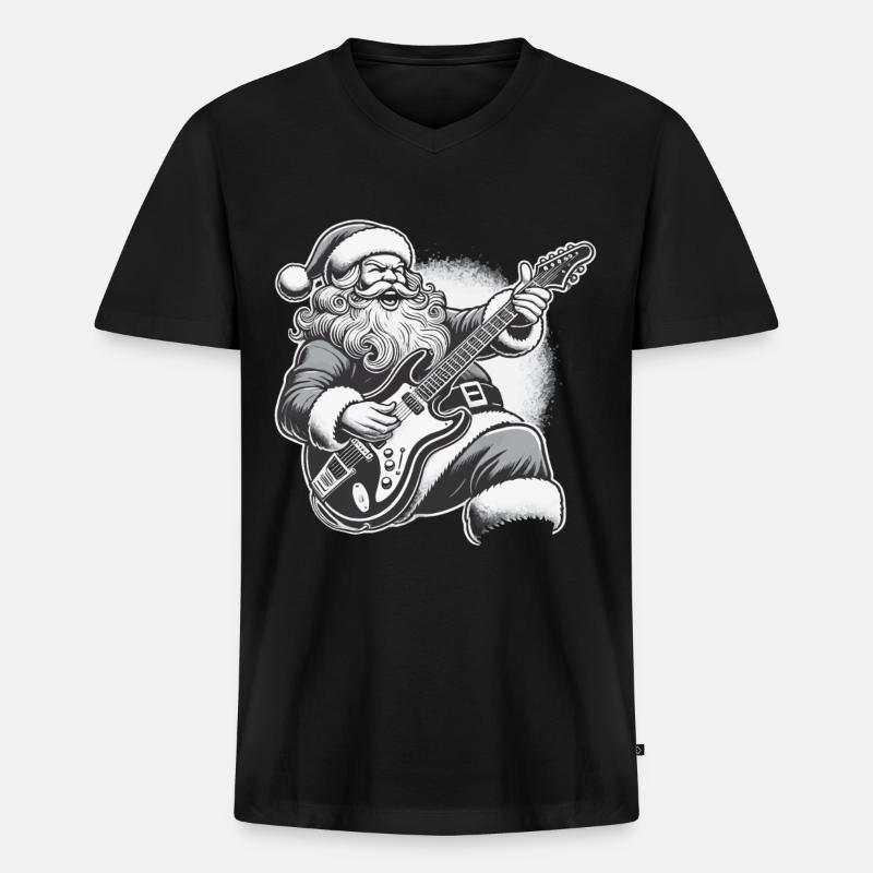 Rockender Weihnachtsmann Gitarre Spaß - Männer Premium Bio T-Shirt mit V-Ausschnitt - Schwarz