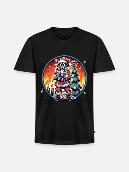 Électrocution Père Noël Chaos - T-shirt encolure en V Premium bio Homme - noir