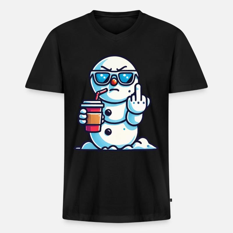 Cooler Schneemann Mit Statement - Männer Premium Bio T-Shirt mit V-Ausschnitt - Schwarz