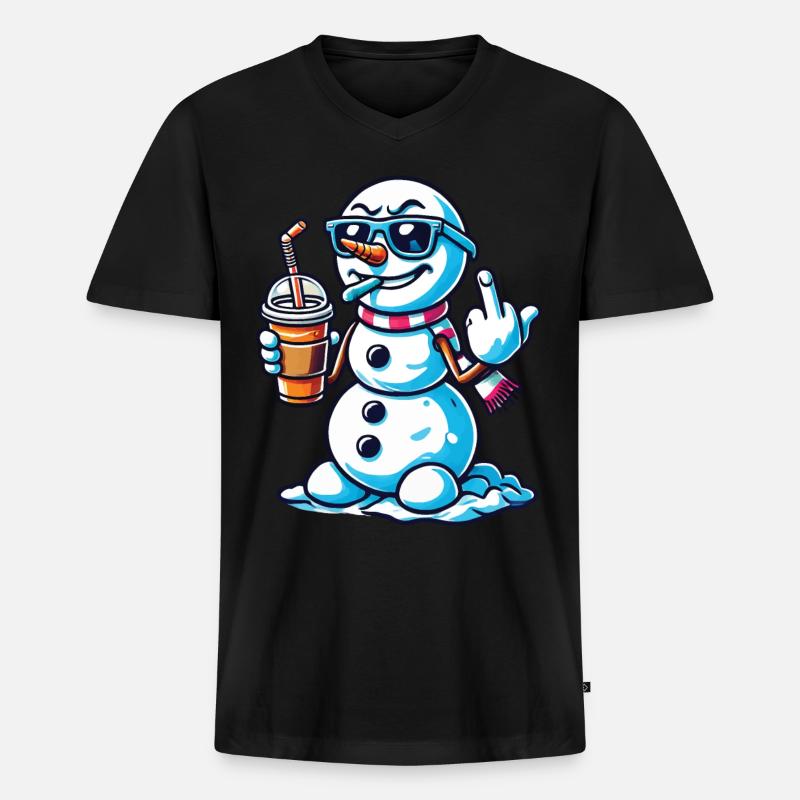 Cooler Schneemann Mit Mittelfinger Statement - Männer Premium Bio T-Shirt mit V-Ausschnitt - Schwarz
