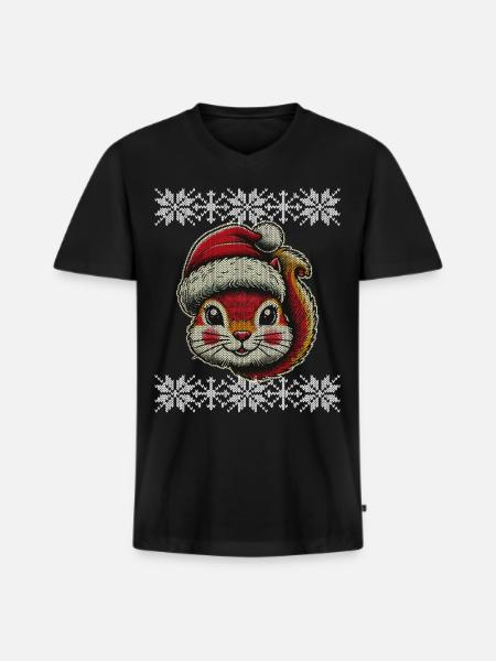 Cute Christmas squirrel with hat - Men's Premium Organic T-shirt with V-neck - black