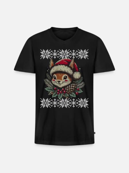 Christmas Squirrel Knitting Pattern - Men's Premium Organic T-shirt with V-neck - black