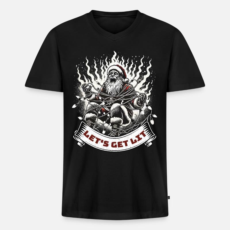 Weihnachtsmann Lichterkette Chaos - Männer Premium Bio T-Shirt mit V-Ausschnitt - Schwarz