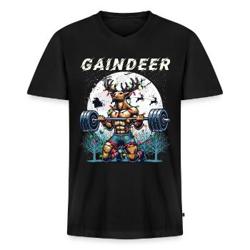 Gaindeer Grappig Fitness Kerst Ontwerp - Mannen Premium Bio T-shirt met V-hals - zwart - Voor - Nico (187cm)