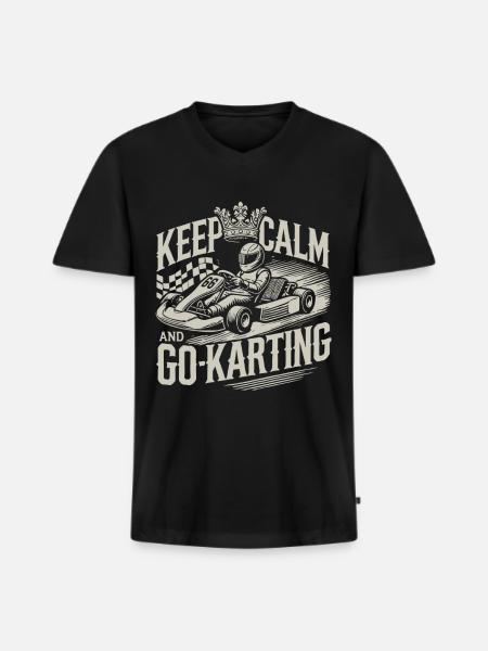 Ruhe Bewahren Und Go-Kart-Fahren - Männer Premium Bio T-Shirt mit V-Ausschnitt - Schwarz