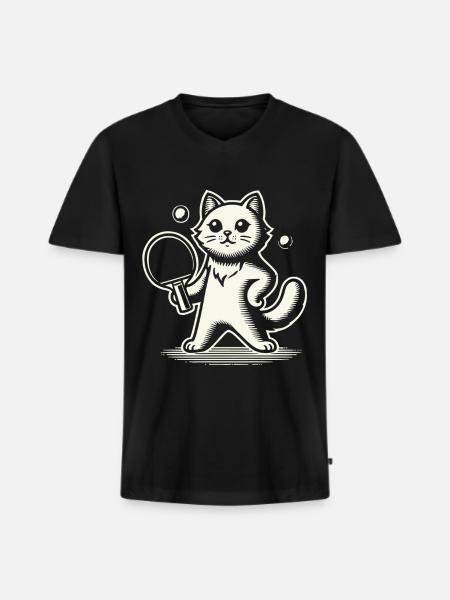 Cute cat playing table tennis - Men's Premium Organic T-shirt with V-neck - black