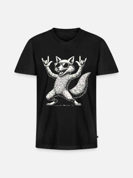 Rock Music Funny Fox Concert - Men's Premium Organic T-shirt with V-neck - black