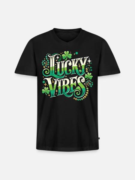 Saint-Patrick Lucky Vibes Design - T-shirt encolure en V Premium bio Homme - noir